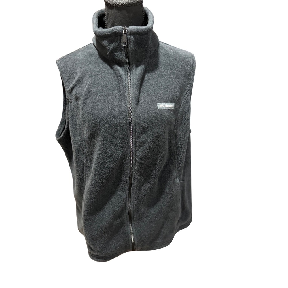 Columbia Womens XL Full Zip Fleece Vest Dark Gray Mock Neck Sleeveless Jacket